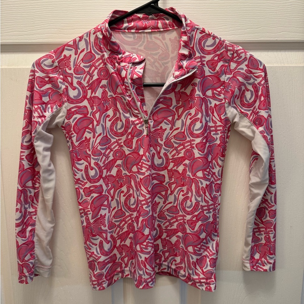 Belle & Bow Equestrian Girls 1/4 zip Sun shirt. Size 8